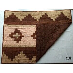 Handmade Baby Quilt 47"x35" Brown & Pink